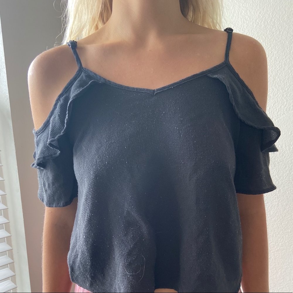 Gray over the shoulder top